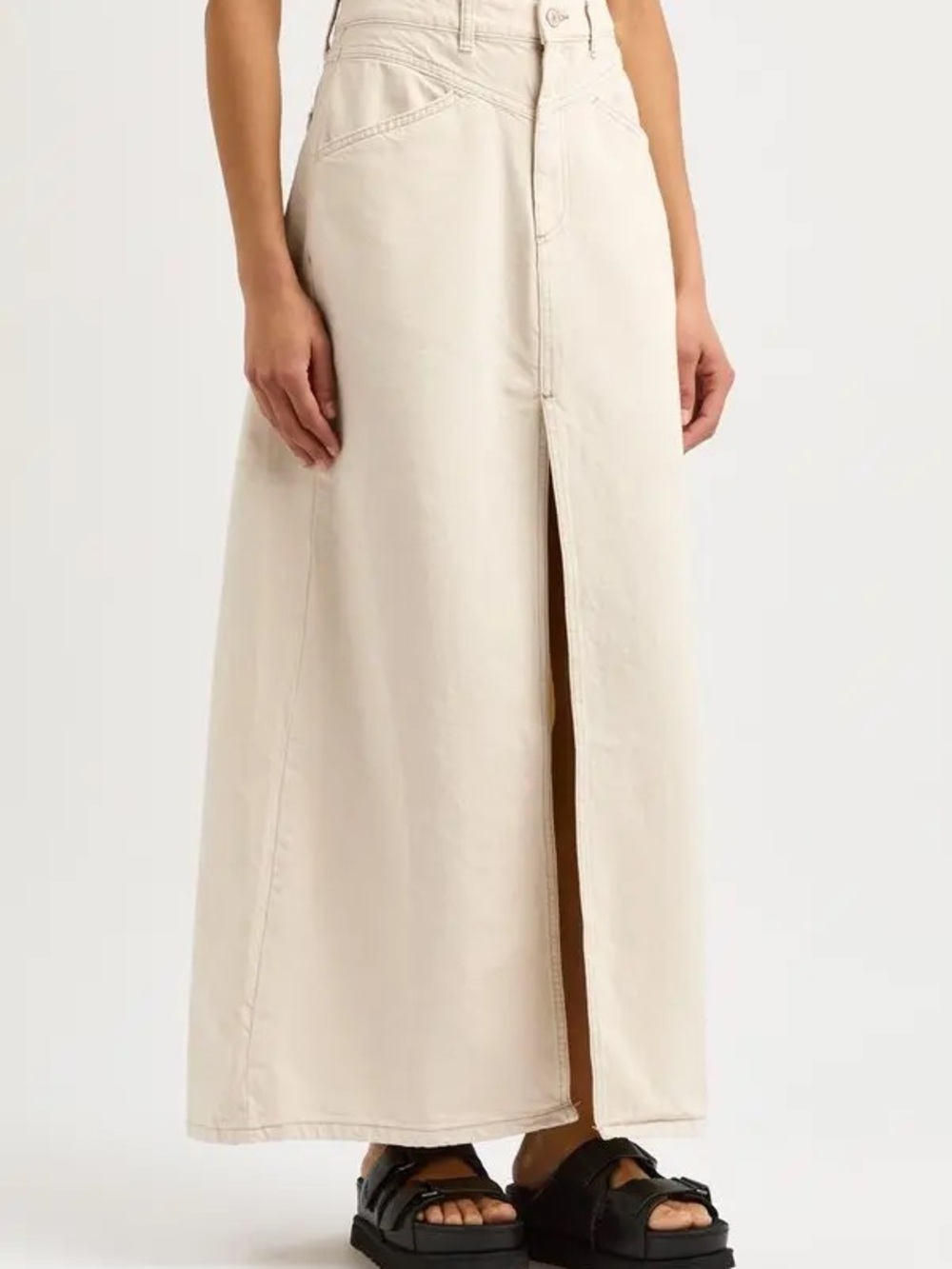 We The Free Come as You Are Frayed Hem Denim Maxi Skirt Size 2